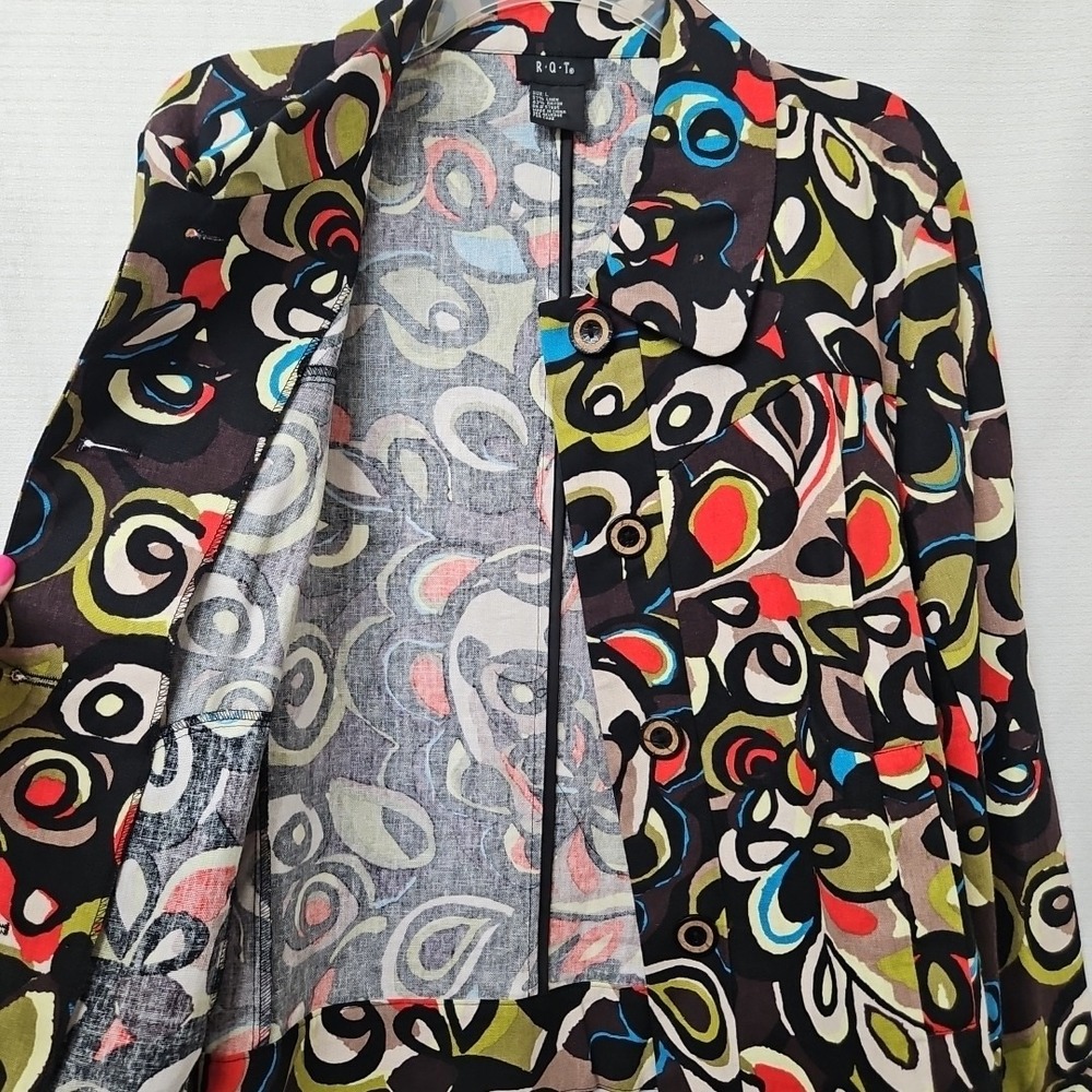 RQT Lightweight Linen Rayon Jacket Women's Sz Large Twee Artsy Hippie Retro - Picture 11 of 11